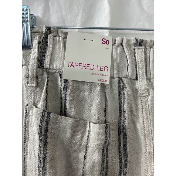 SO Womens Size M Striped Linen & Rayon Wide Leg Elastic Waist Beach Pants Boho - Picture 10 of 15